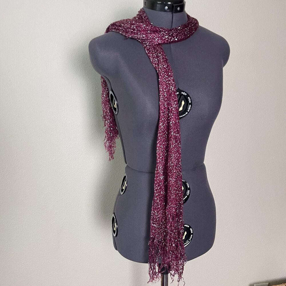 Y2K vintage 2000s magenta metallic silver long fringe scarf